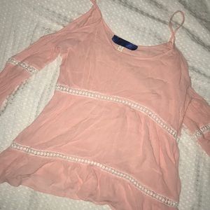 Pink Cold Shoulder Top with Crochet Details